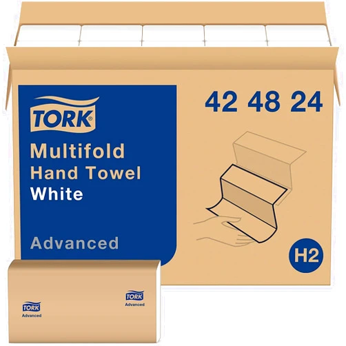 Tork Multifold Hand Towel White, 3-Panel, 250 Towels per Pack, 16 Packs, Fits H2 Towel Dispensers