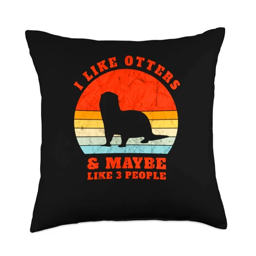The Space Otter - Otter Décor & Animal Lover Gifts I Like Sea Vintage Sunset Cute Women's River Otter Throw Pillow, 18x18, Multicolor