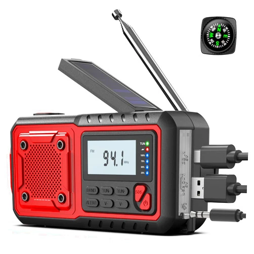 SIYEGK Crank Emergency Radio 5000mAh, Weather Radio, Solar Radios Battery Operated, NOAA/AM/FM Weather Alert Radios with Power Bank Phone Charger, SOS Alarm, Flashlight & Reading Lamp Indoor Outdoor (red)