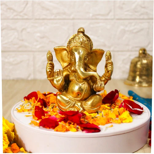 ARTVARKO Brass Lord Ganesha Ganpati Religious Statue Idol Ganesh Murti Home Decor for Puja Size - Height 4.5 Inches.