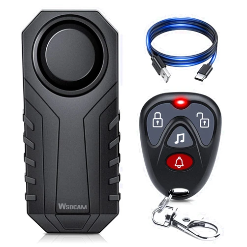 WSDCAM Wireless Bike Alarm with Remote, Rechargeable 113dB Loud Bicycle Alarm System Anti Theft, IP65 Waterproof, Bike Alarms for E-Bikes, Motorcycles, Scooter, Outdoor Riding and Cycling Safety