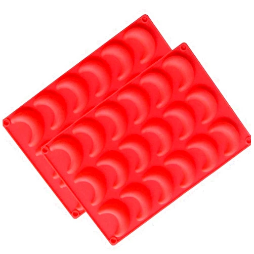Longzang 18 Cavity Moon Silicone Mold for Cake Chocolate Ice Tray Panna Cotta Pudding Jelly Candy Baking mold (pack2)