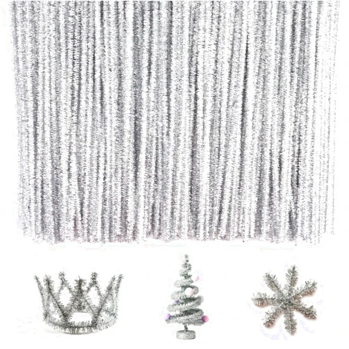 Caydo 200 Pieces Silver Pipe Cleaners Craft Chenille Stems for DIY Art Creative Crafts Party Decorations (12 Inch x 6 mm)