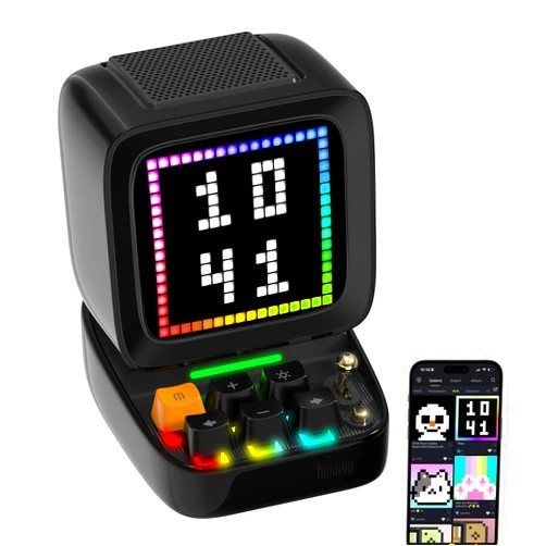 Divoom Ditoopro Retro Pixel Art Speaker with RGB Lights, App Controlled Bluetooth Computer Speaker, Cool Tech Gadget for PC Gaming Room Setup, Black