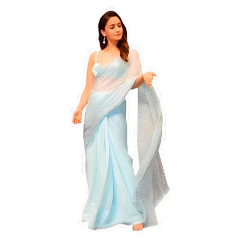 BE4ME.COM Alia bhatt wear Saree manish malhotra Design celebraty inspired Printed saree for women (Sky Blue)