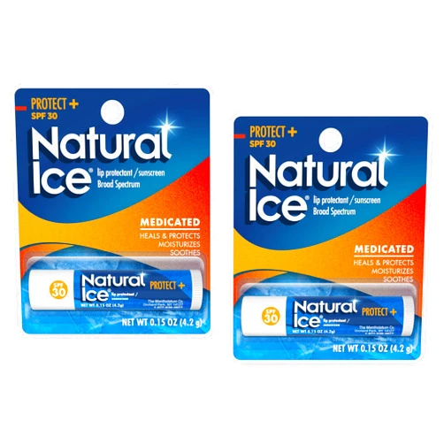 Mentholatum Natural Ice Protect+ Broad Spectrum SPF 30 Medicated Lip Balm, 0.15 Ounce (Pack of 2)