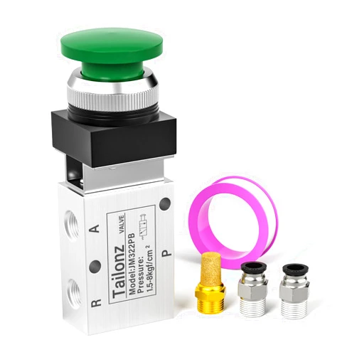 TAILONZ PNEUMATIC Green 1/4”NPT Manual Control type Mushroom Push Button 3 Way 2 Position Pneumatic Control Mechanical Valve