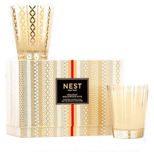NEST New York Scented Classic Candle Set - Includes Holiday (8.1 oz) + Birchwood Pine (8.1 oz) - Up to 60-Hour Burn Time - Reusable Glass Vessel
