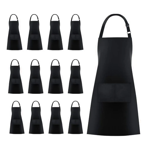 Jubatus 12 Pack Bib Aprons with 2 Pockets Cooking Chef Kitchen Apron for Women Men, Black