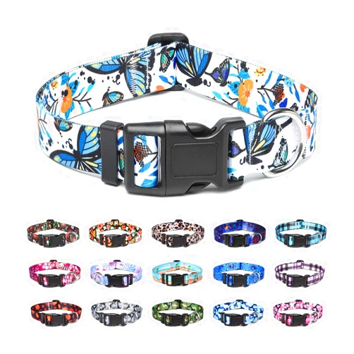 Suredoo Adjustable Dog Collar with Patterns, Ultra Comfy Soft Nylon Breathable Pet Collar for Small Medium Large Dogs (L, Butterfly)