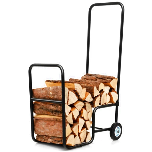 Tangkula Firewood Log Carrier Mover, Wood Rack Storage Mover with Rolling Wheels & Ergonomic Handle, Indoor Outdoor Rolling Steel Dolly Hauler for Transporting and Storing Wood
