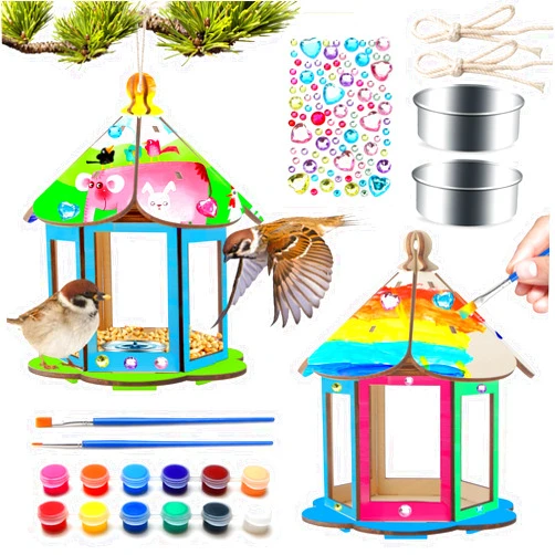 YoHold 2 Pack Bird Feeders,DIY Bird House Art Crafts Kit for Kids,Garden,STEM Paint DIY Birdhouse Wooden Art Activities Crafts for Children Boys Girls Age 8-12 4-6 6-8 3-5