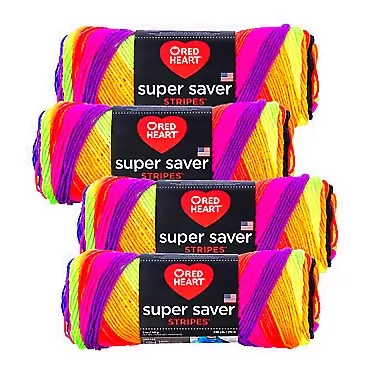 Red Heart Super Saver Yarn (4-Pack of 5oz Skeins) (Bright Stripe)