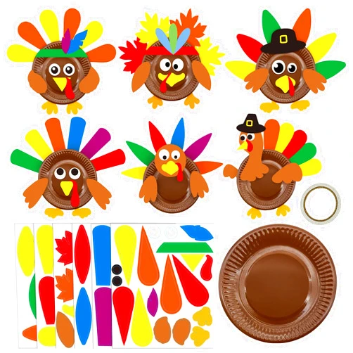 Cinrobiye 24 Sets Thanksgiving Turkey Craft Kits Fall Thanksgiving Ornaments Decorations Art Sets DIY Autumn Make a Turkey Crafts Stickers Arts and Crafts for Toddler Party Classroom Activities (Cute)