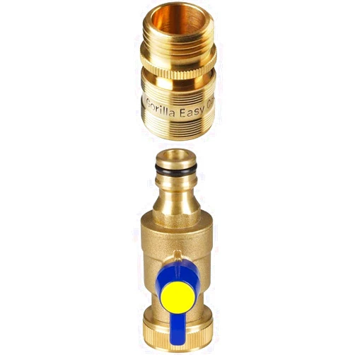 GORILLA EASY CONNECT Garden Hose Quick Connect Fittings with Ball Valve. ¾ Inch GHT Solid Brass.