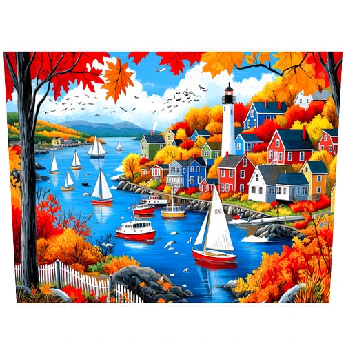 Blueforest Puzzles for Adults 500 Pieces Autumn Town Jigsaw Puzzles for Adults Beautiful Fall Seaside Landscape Puzzles 500 Pieces Challenging Family Puzzle for Women Men Seniors Size is (21