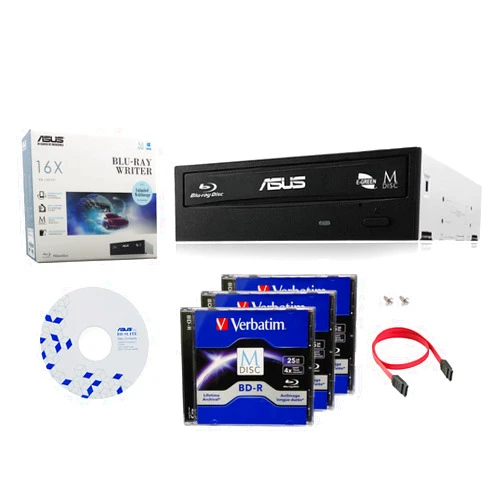 Produplicator ASUS 16x BW-16D1HT Internal Blu-ray Burner Drive Bundle with 3 Pack M-DISC BD and Cable Accessories (Supports BDXL and M-DISC, Retail Box)