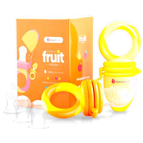 NatureBond Baby Food Feeder/Fruit Feeder Pacifier Nibbler (2 Pack) - Infant Teething Toy Teether Weaning in Appetizing Colors | + Additional Silicone Sacs