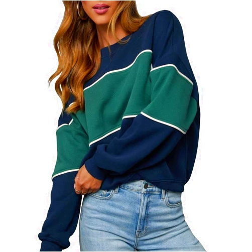 LEEDYA Womens Long Sleeve Sweatshirts Oversized Crewneck Color Block Pullover Top Casual Lightweight Blouse Tops