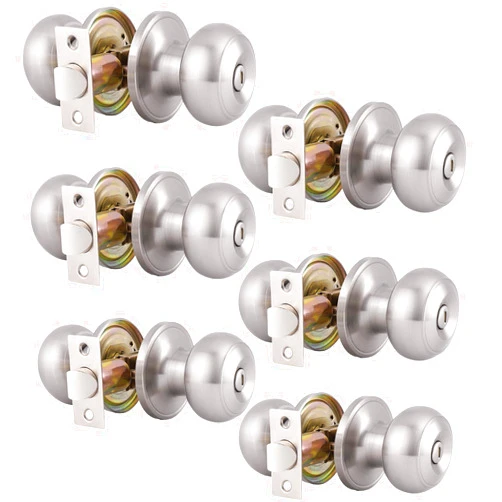 Gobrico 6 Pack Bathroom Bedroom Door Knobs Hardware, Round Privacy Knobs Locksets Interior Door Handles, Satin Nickel Finished, Stainless Steel Doorknob Bulk Pack