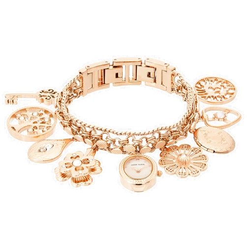 Anne Klein Women's Premium Crystal Accented Rose Gold-Tone Charm Bracelet Watch