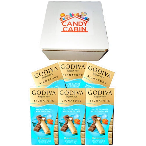 CANDY CABIN GODIVA Chocolatier Signature Salted Caramel Milk Chocolate Mini Bars, Set of 6, 8 pc. each By CANDY CABIN
