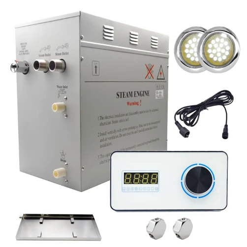 Steam Planet Superior Encore 12 kW Steam Shower Generator Kit with Horizontal White Keypad, Drip Pan & White Lights | Self-Draining Steam Bath Generator | One-click Connection Cord | Aromatherapy |