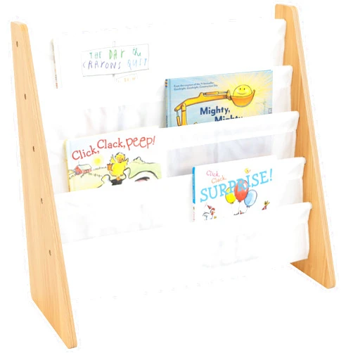 Humble Crew, 4 tier, Natural/White Kids Book Rack Storage Bookshelf with Deep Sleeves, Universal