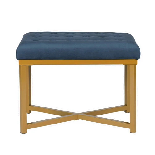 HomePop Home Decor | Upholstered Tufted Velvet Ottoman Bench | Ottoman Bench for Living Room & Bedroom, Dark Blue