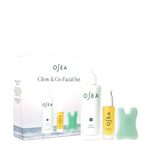 OSEA Glow & Go Facial Full Size Set - Includes Full Size Ocean Facial Cleanser (5oz), DayGlow Face Oil (1oz), Gua Sha Sculptor - Clean Beauty Set - Radiant Mother's Day Gift Set