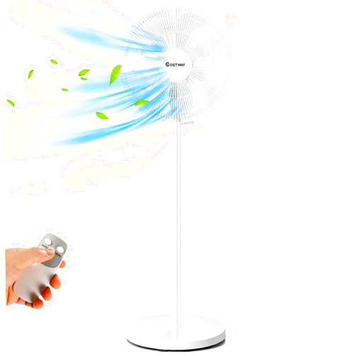 COSTWAY 16-Inch Standing Pedestal Fan, Height Adjustable 90° Oscillating Fan with Remote Control, 3 Wind Speeds & 60° Tilt, Quiet 7-Blade Stand Fan for Bedroom, Living Room, Home, Office, White