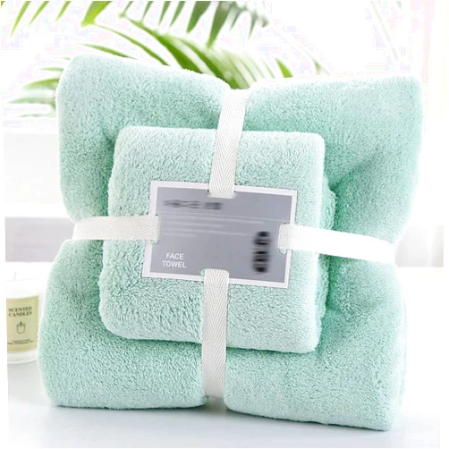 WALLDOR Coral Fleece Towel Bath Towel, Cotton Absorbent Beach Towel,Green A,35 X 75 + 70 X 140CM,Cotton Bath Towel Set,Set of Cotton Bath Towels