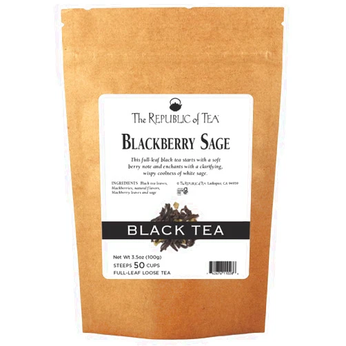 The Republic of Tea Blackberry Sage Full-Leaf Loose Black Tea, 3.5 oz Refill Bag | Steeps 50 Cups