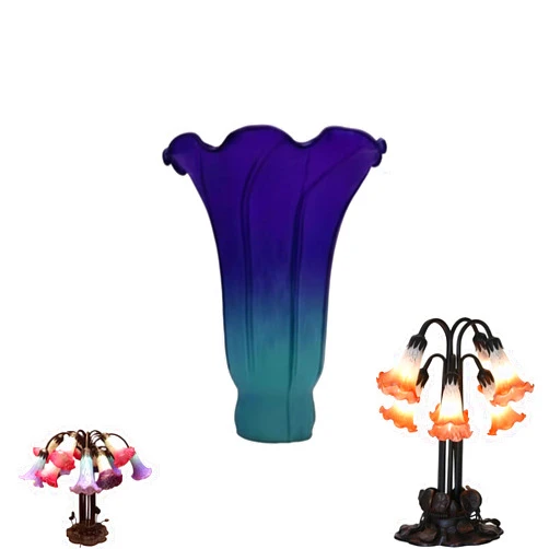 Generic Lily flower tulip glass lampshade, tulip vintage glass lampshade, replacement parts for table lamps, chandeliers, wall lamps, floor lamps, and bouquet lampshades (purplish blue)