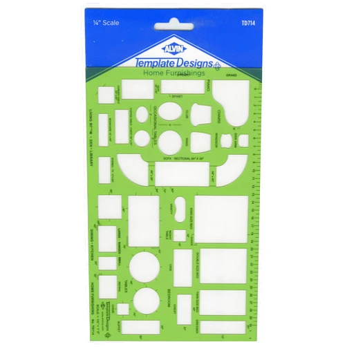 ALVIN, TD714, Home Furnishing Template, Drawing and Drafting Tool for Artists, Architects, Design and Drafting, 10.25 x 5.25 x .030 Inches