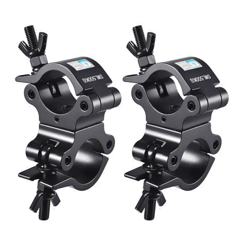 Rualin TUV Pro-Swivel Truss Clamp Black 2 inch, 2 Pack Rualin Heavy Duty 500kg Swivel Coupler 50mm Truss Clamps, Dual Head Turn As Needed Two 360 Degree Lighting Clamps, Fit truss OD 48-52mm / 2”