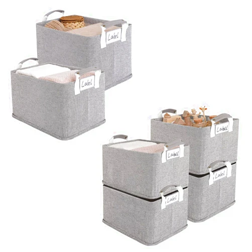 LoforHoney Home Bundle- Storage Bins with Metal Frames Light Gray Large 2-Pack & 4-Pack