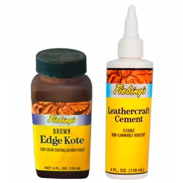 Fiebing's Leathercraft Cement and Brown Edge Kote, 2-Pack - 4 oz Each - High Strength Leather Glue Adhesive - Color Coats Leather Edges