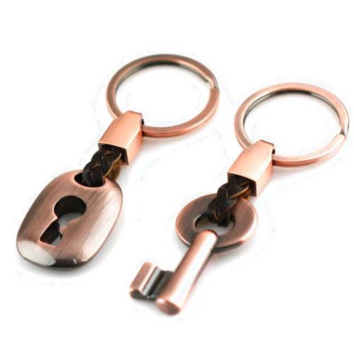 Maycom Creative Fashion Leather Couple Keychain Key Chain Ring Keyring Key Fob Key & Lock 83513-2(Copper)
