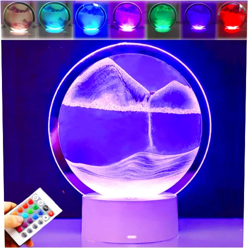 Neioaas 3D Moving Sand Art Table Lamp,16 Color Changing Touch & Remote Control Quicksand Lamp,3D Hourglass Deep Sea Sandscape Sand Painting Night Light,360°Rotating Hourglass Decor Home Desktop Decor(Purple)