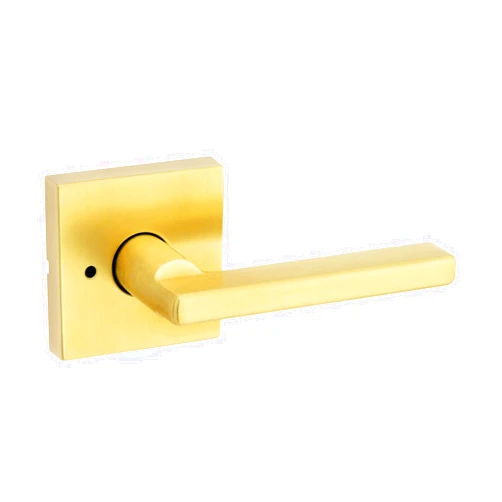 Kwikset Halifax Interior Privacy Door Handle with Lock, Door Lever For Bathroom and Bedroom, Satin Brass Reversible Keyless Push Button Lock Door Lever, with Microban Protection, Square Rose