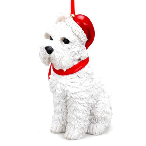 BAOPLAYKIDS White Mini Schnauzer Christmas Ornament Holiday Dog Resin Figurine Collectible Gifts for Dog Lovers Xmas Tree Decorations, 3.5 Inch