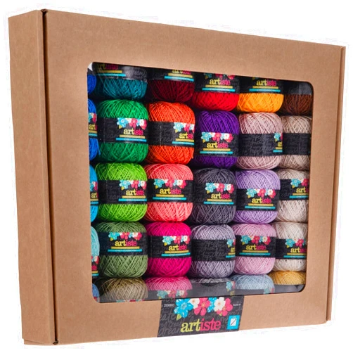 Hobby Lobby Artiste Crochet Cotton Thread, 100% Mercerized Egyptian Cotton, 60 Yards, 30 Spools, Multi-Color, Matte Finish, Machine Washable
