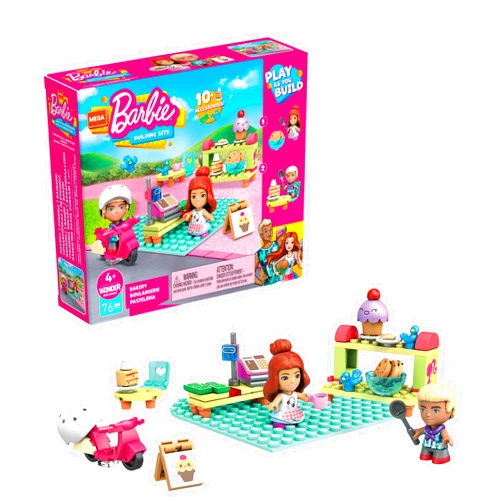 Mega Brands MEGA Construx Barbie Kids Building Blocks Toy Set, Bakery with 76 Pieces, 2 Micro-Dolls, Barbie Pets and Accessories, Ages 4+ Years