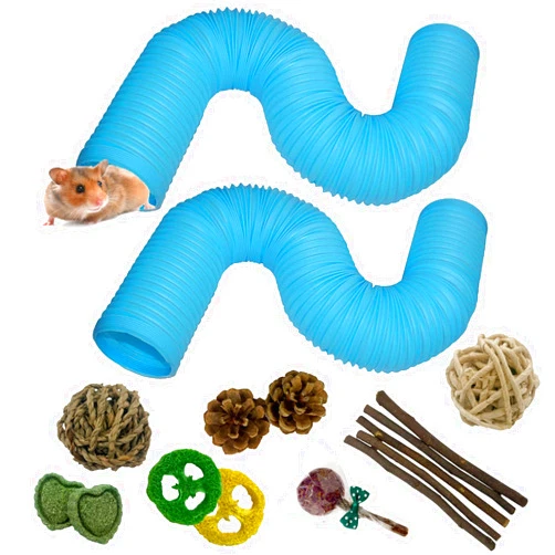 MUYG Plastic Hamster Tunnels,Small Animal Tubes,Foldable Exercising Training Ferrets Fun Tunnel Hamsters Hideout Tube 15 Pcs Pet Chew Toys for Guinea Pigs Chinchillas Rats Gerbils (Blue)