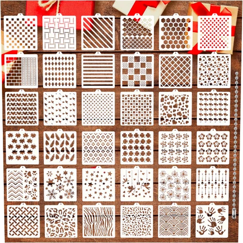 JULBEAR 36 PCS Cookie Stencil, Royal Icing Cookie Cake Stencils Reusable Pattern Airbrush Templates Mold Tools for Cookies Baking Painting Dessert Coffee Decoration DIY Party Decor（5.5x5.5 inches）