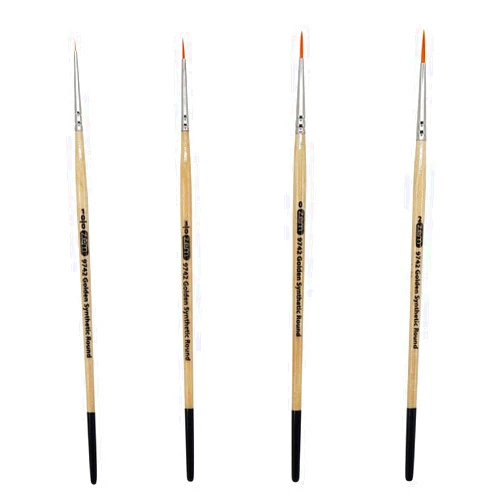 ZEM BRUSH Golden Synthetic Small Detail Round Artist Brush Set Sizes 10/0, 3/0, 0, 2
