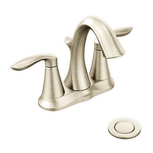 Moen Eva Brushed Nickel Two-Handle 4-Inch Centerset Bathroom Faucet with Drain Assembly, Bathroom Faucets for Sink 3-Hole, 6410BN