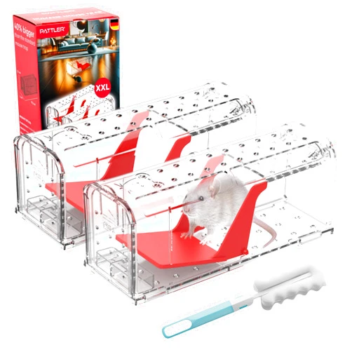PATTLER® | New Large Humane Mouse Trap for Indoor and Outdoor Home | Mechanical Reusable Live Mouse Traps Catch and Release Mice from Garden, Garage, Attic, Inn, Hotel | Red | Pack of 2