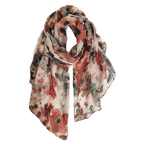 GERINLY Lightweight Scarves Fashion Flowers Print Women Cotton Wrap Scarf Head Shawl Winter Gift